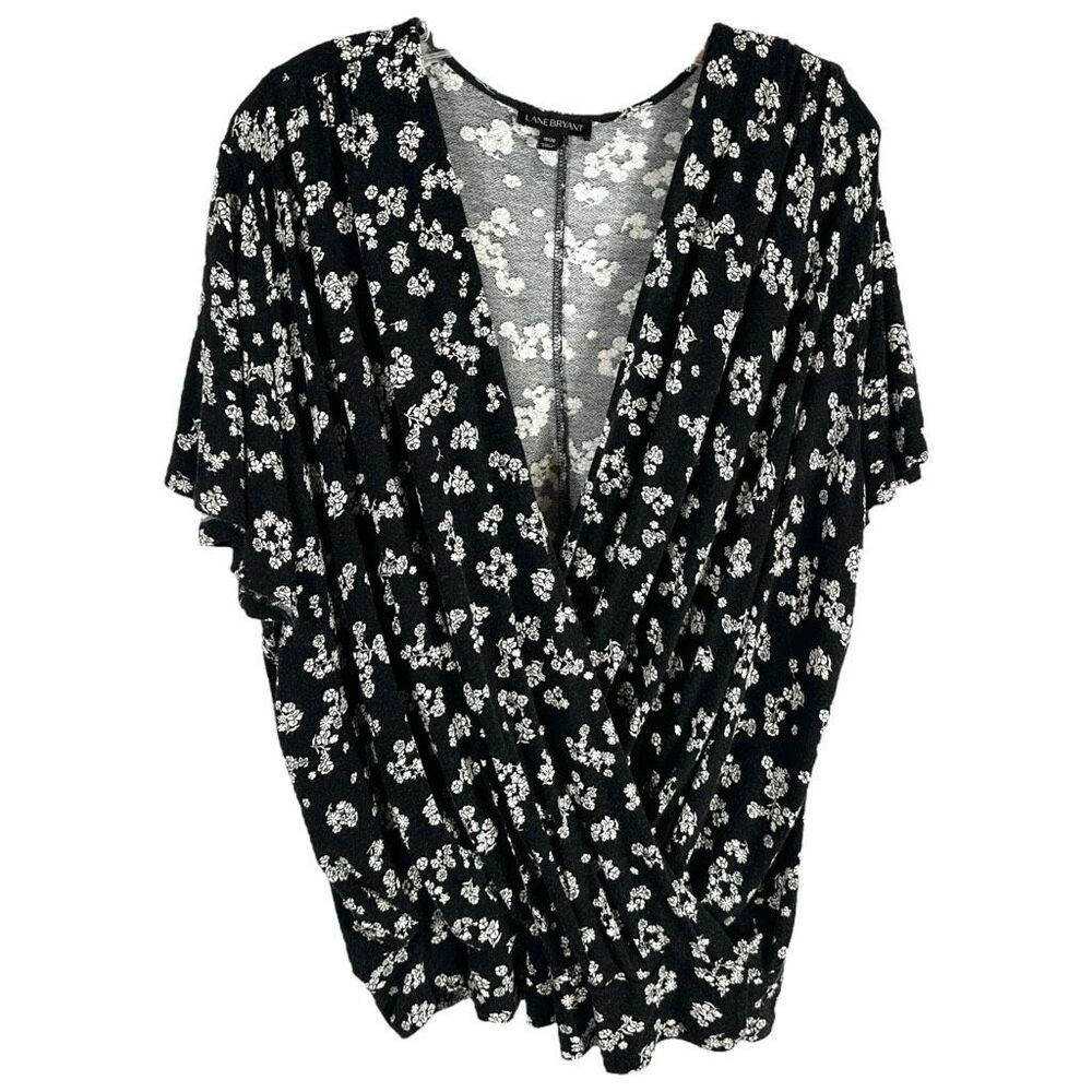 Lane Bryant Plus Size 18 20 Top Draped Faux Wrap Banded Floral Black White 1406